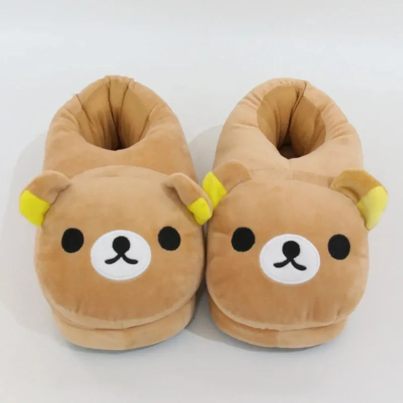 Cute Plush Fleeces-Lined Winter Bear Cartoon Slippers