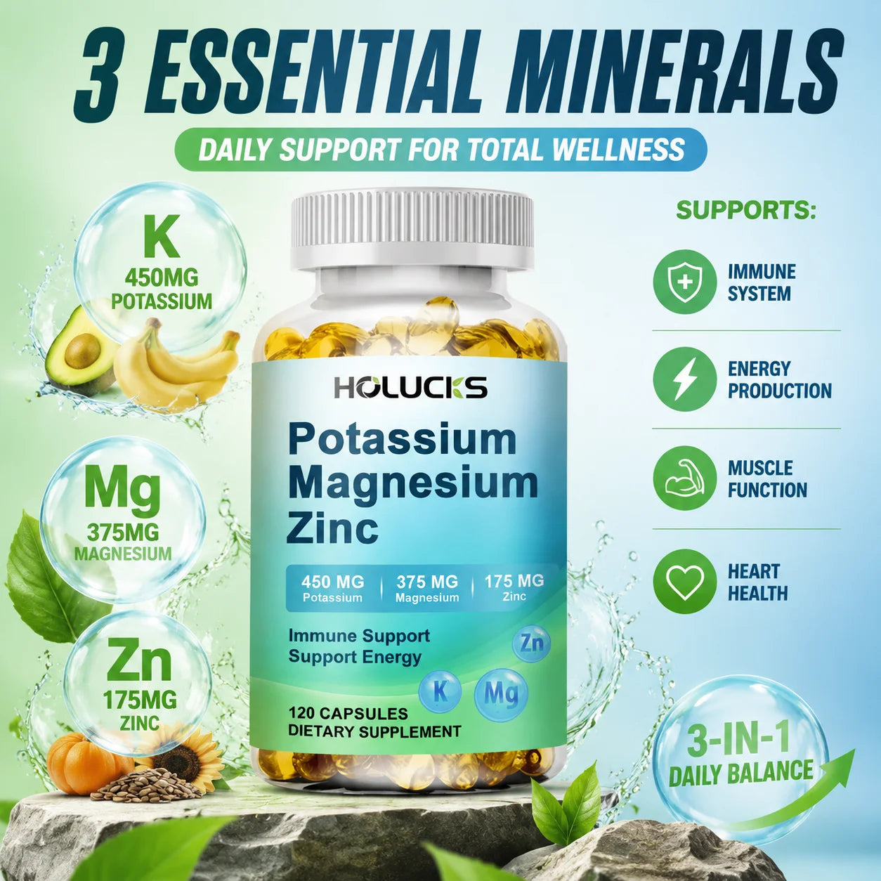 Potassium Magnesium Zinc Capsules | Bone & Heart Health Support