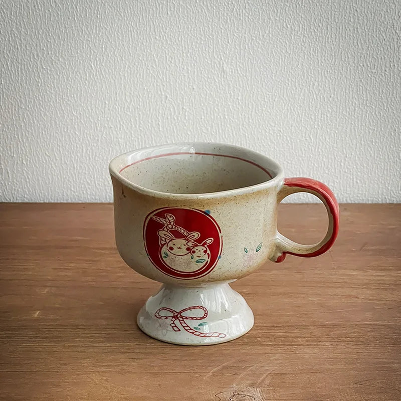 Retro Moon Rabbit Ceramic Coffee Cup | Coarse Pottery Mug