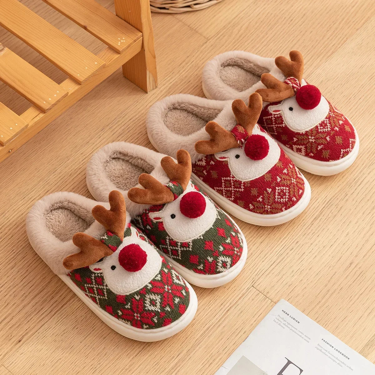 Cozy Winter Cartoon Deer Plush Slippers | Warm Indoor House Shoes
