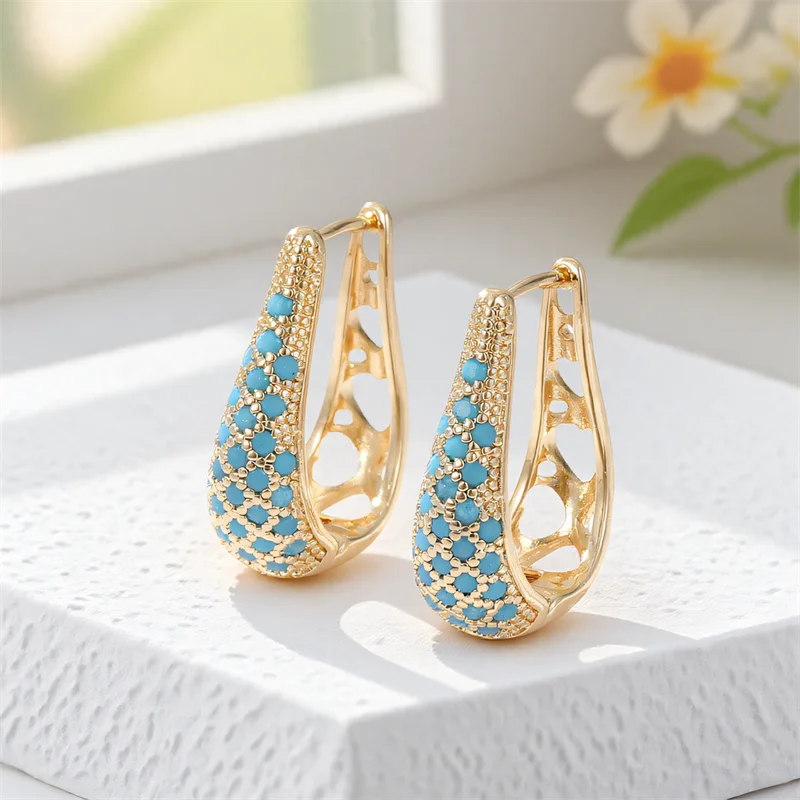 Elegant Green Crystal Hoop Earrings | Vintage Gold Color Jewelry