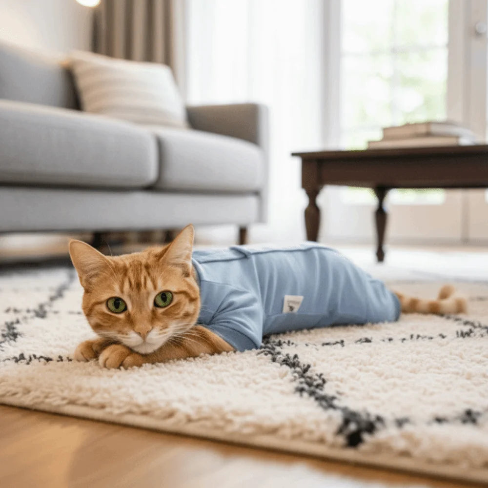 Traje de recuperación ajustable para gatos | Tejido suave para una curación cómoda