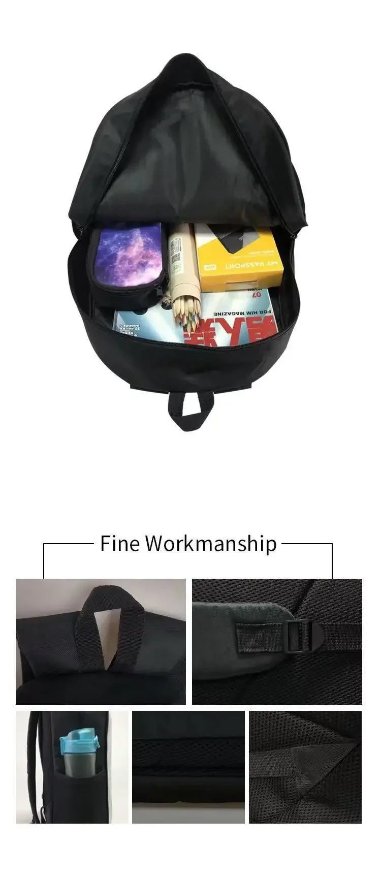 Large Capacity PU Graffiti Backpack for Students and Travelers