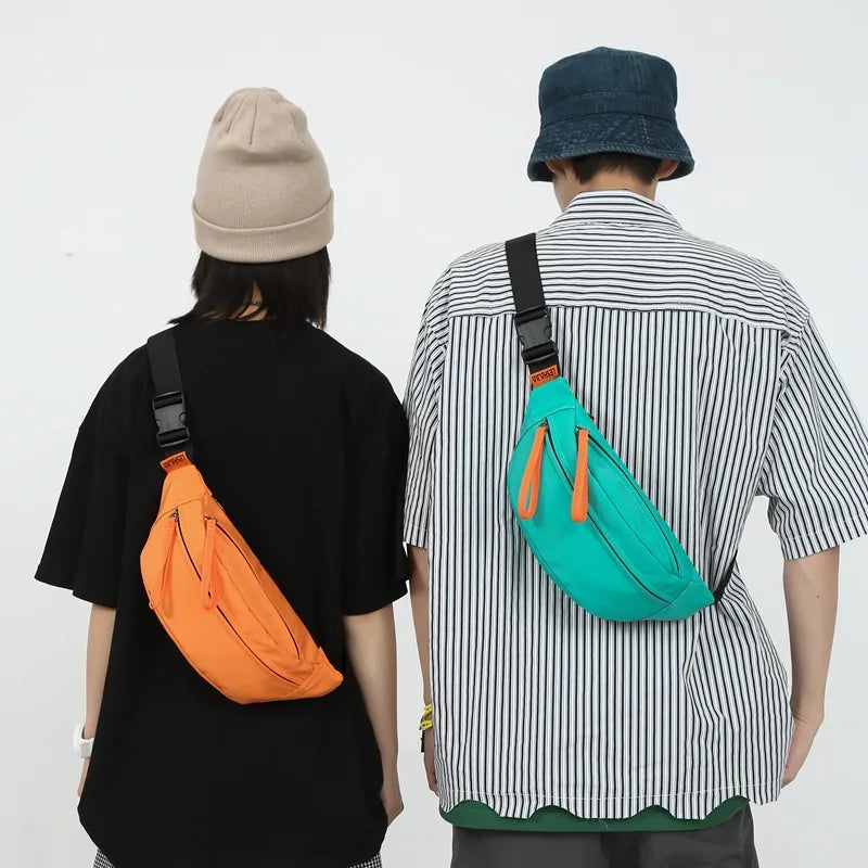 Street Casual Hip Hop Sport Fanny Pack Men Women Waterproof Functional Crossbody Bag Fashion Motorcycle Chest Bag Green Orange