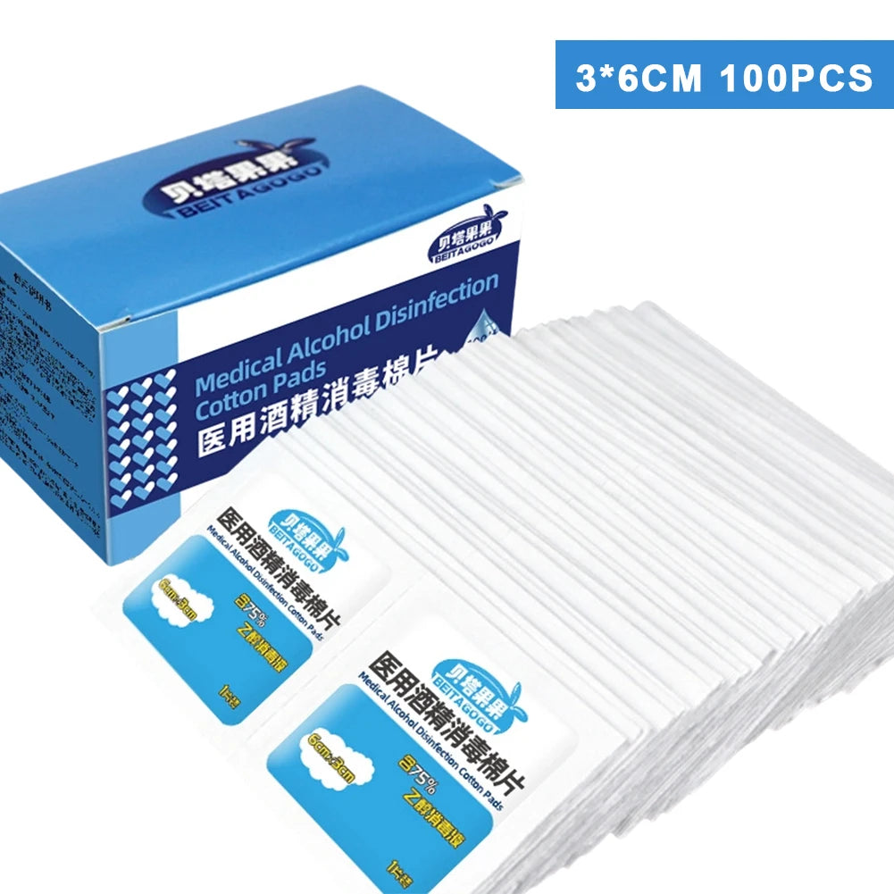 50/100pcs Alcohol Prep Pads Disinfectant Swabs Wipes Cleaner 70%-80% Alcohol Content for Mobile Phone Camera Utensils Cleaning