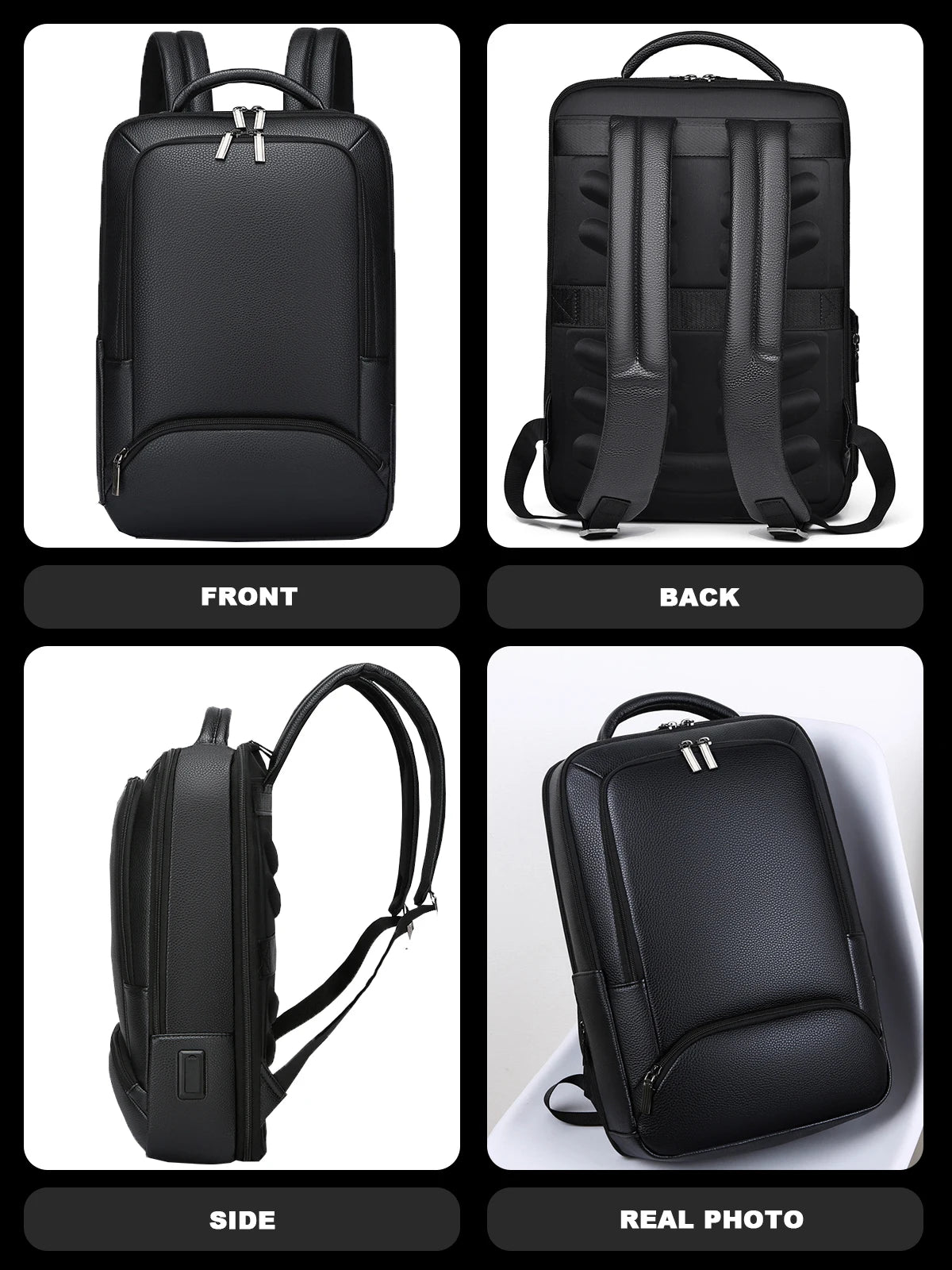 Mochila de piel sintética para hombre | Elegante bolsa para portátil de 15,6 pulgadas