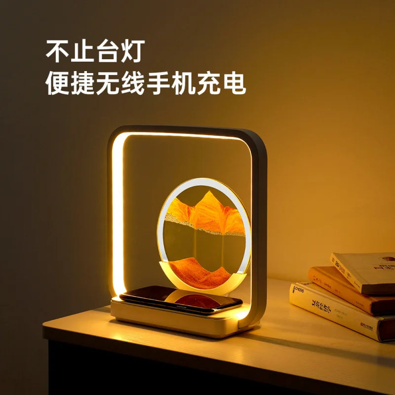 Flowing Sand Wireless Charging Desk Lamp | Modern Night Light