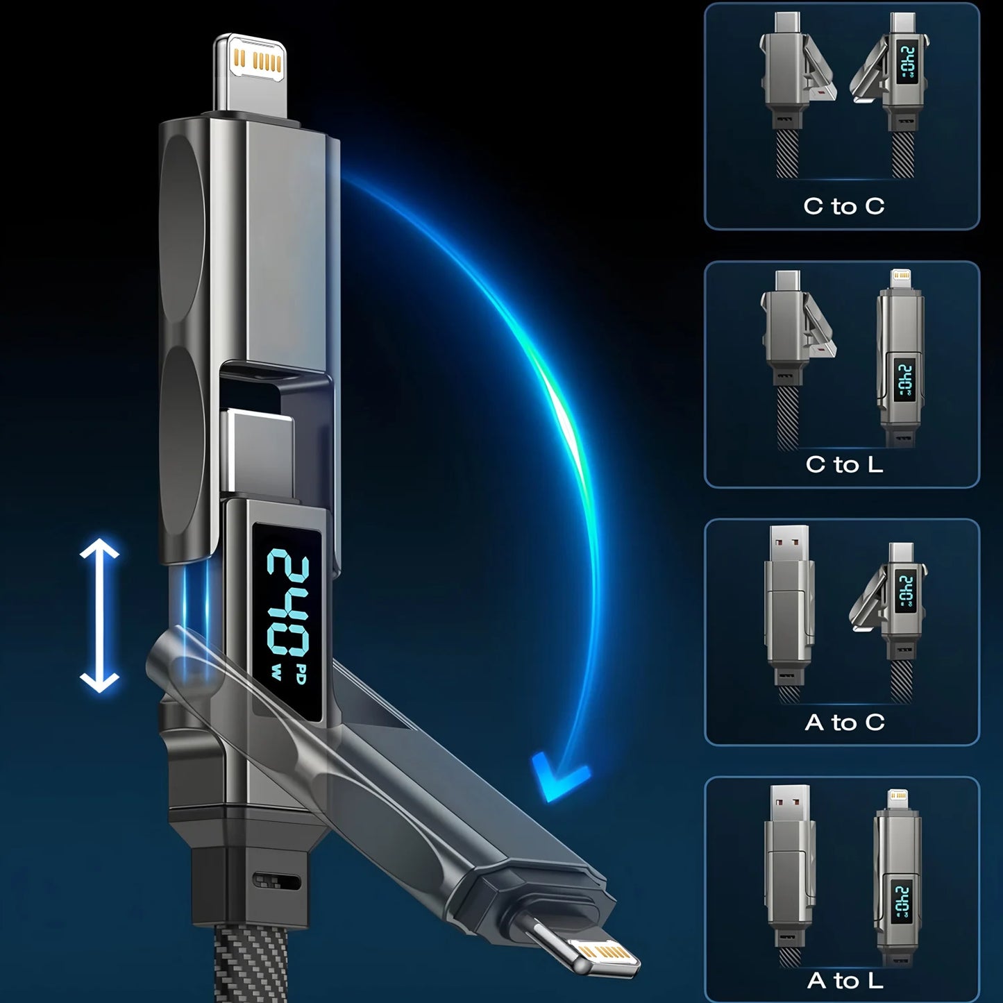4 In 1 Fast Charging Multi Port USB Cable | Universal Charger Cord