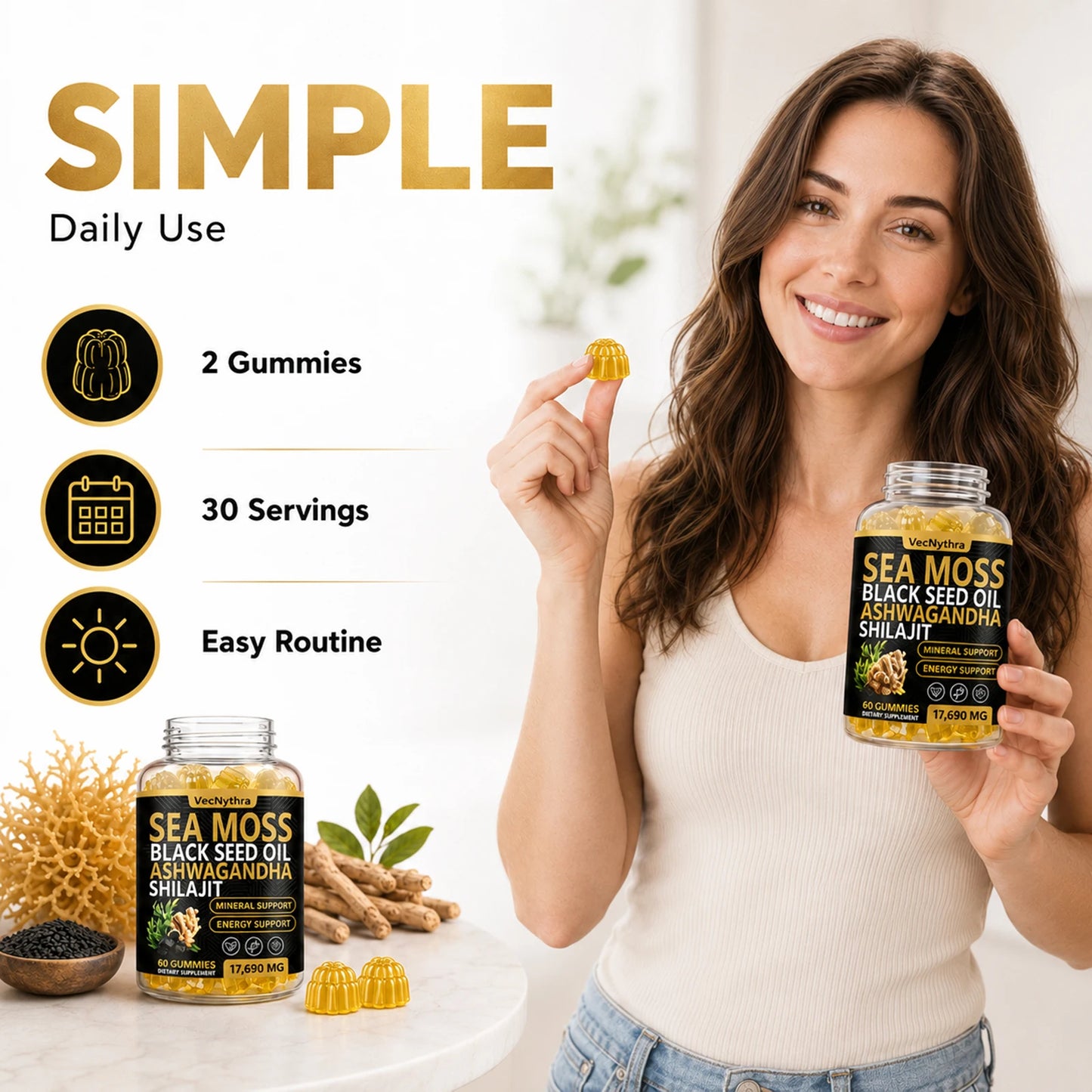 Powerful 60pcs Sea Moss & Shilajit Gummies | Boost Immunity & Energy
