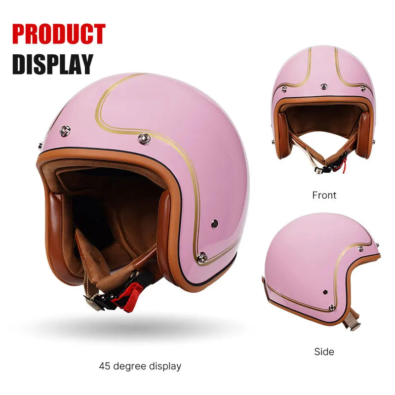 3/4 Open Face Retro Motorcycle Helmet with Bubble Visor - DOT Approved