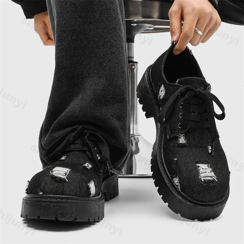 Comfortable Denim Low Top Boots with Thick Sole | Trendy Sneakers