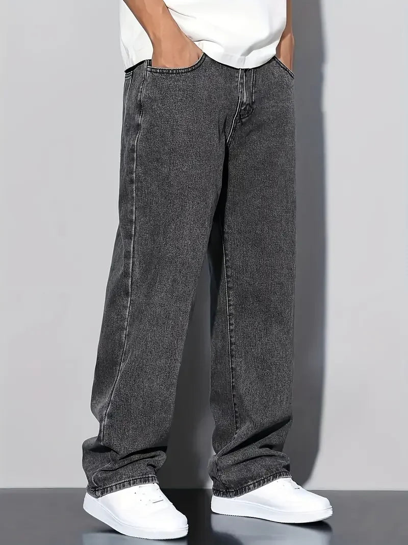 Men's Fashionable Straight-Leg Jeans | Casual Streetwear Denim Pants