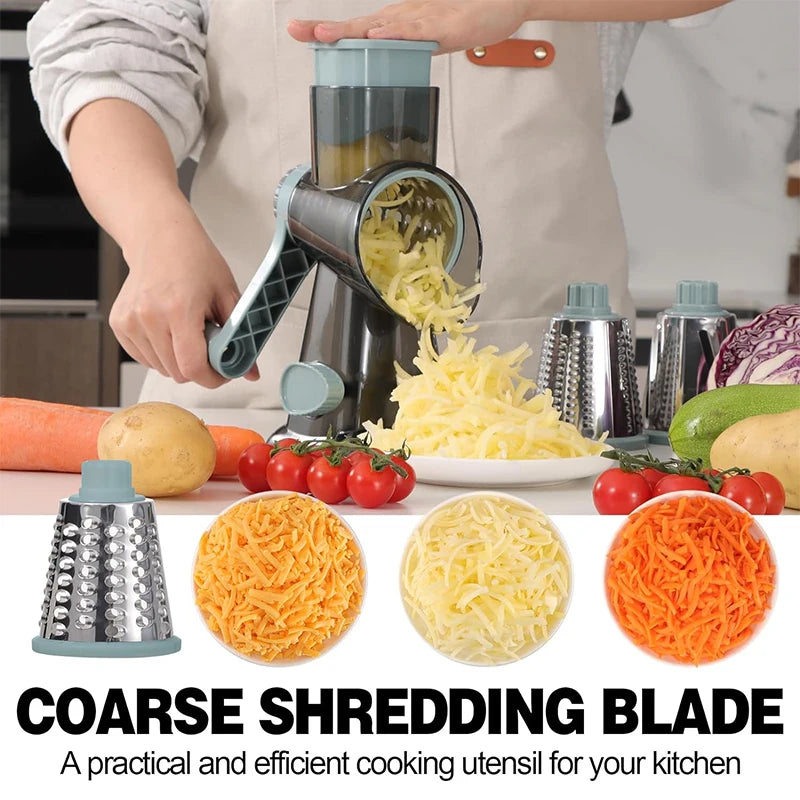 Versatile 3-in-1 Rotary Cheese Grater | Manual Vegetable Slicer