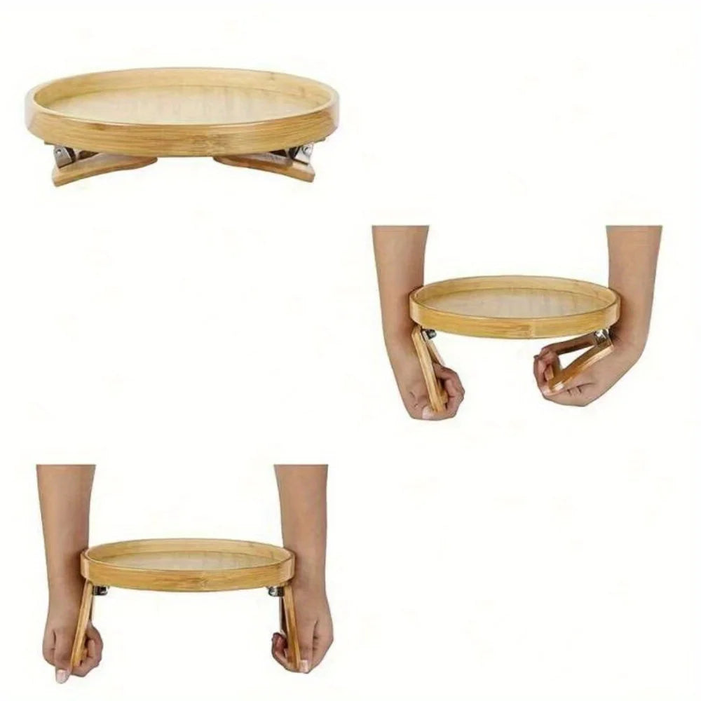 Bandeja Plegable de Madera para Reposabrazos de Sofá – Perfecta para Bebidas y Aperitivos