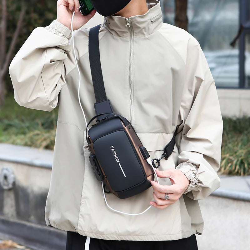 Men's Anti-Theft Sling Bag | USB Charging Crossbody Pack