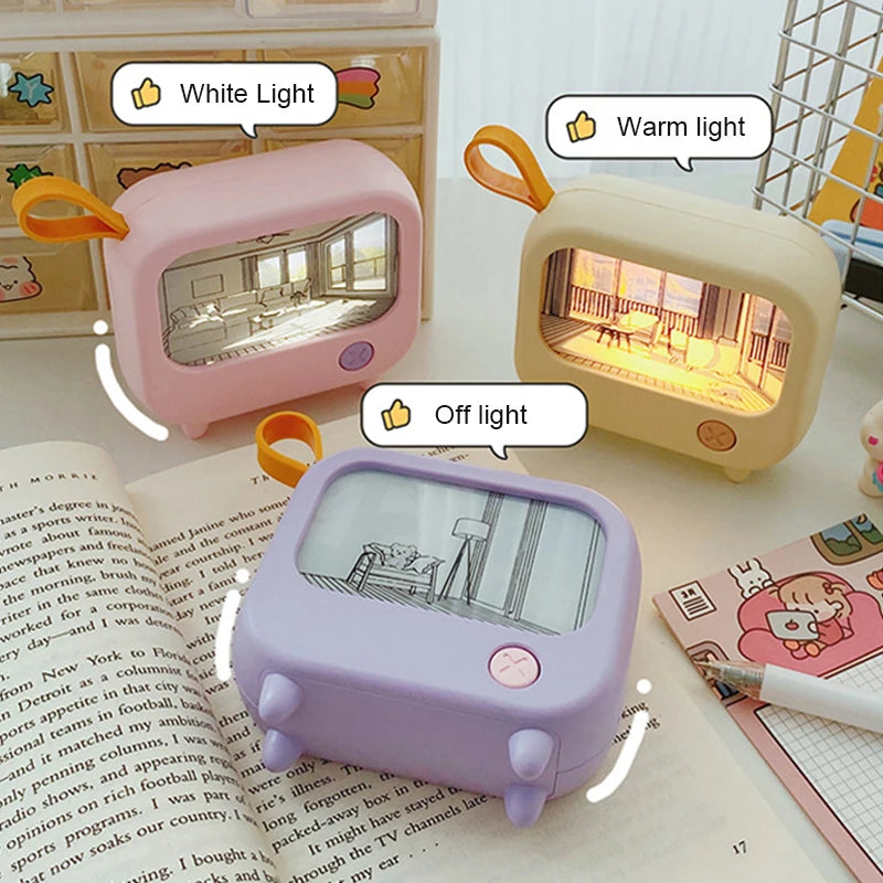 Cute TV Painting Night Light | Rechargeable LED Table Lamp for Kids