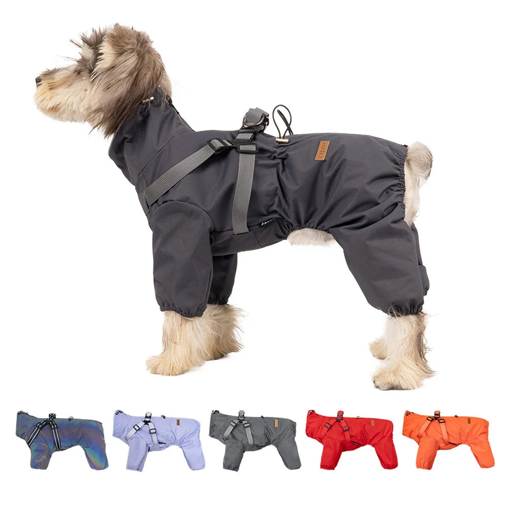 Adjustable Reflective Dog Raincoat with Harness for Small Dogs