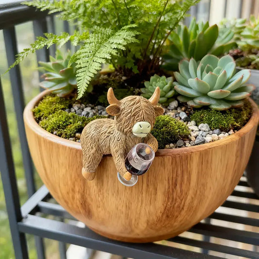 Maceta de resina con vaca escocesa caprichosa | Decoración divertida para el hogar y regalo