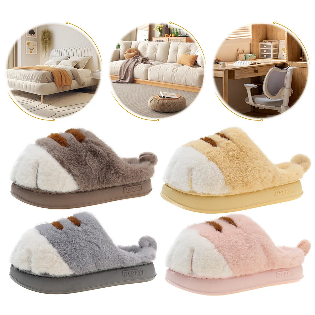 3D Cat Paw Plush Slippers | Cozy Warm Winter House Shoes