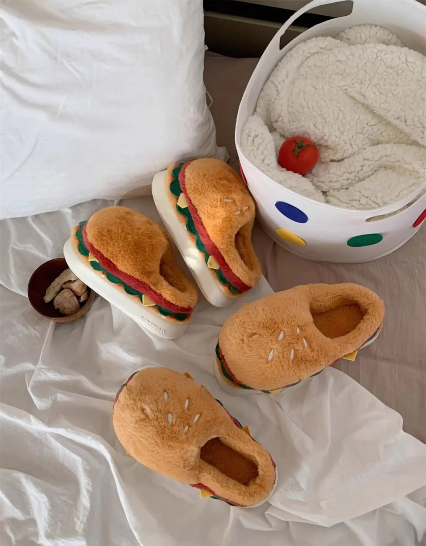 Cute Hamburger Plush Slippers | Warm & Cozy Indoor Footwear