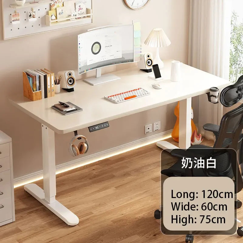 Electric Height Adjustable Solid Wood Computer Desk for Home & Office