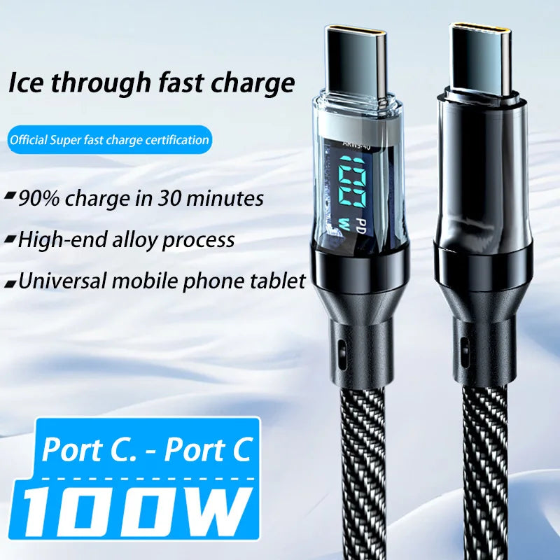 Cable A-C and C-C With Led Digital Display Cable Max 120W Super Fast Charge Cable For Xiaomi 17 Huawei Samsung iPhone Oneplus