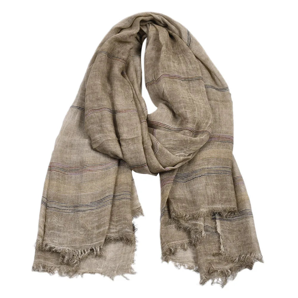 Men's Green Cotton Linen Scarf | Warm Autumn Winter Accessory