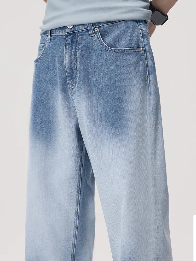 Men's Summer High Street Gradient Light Blue Jeans | Comfortable Fit