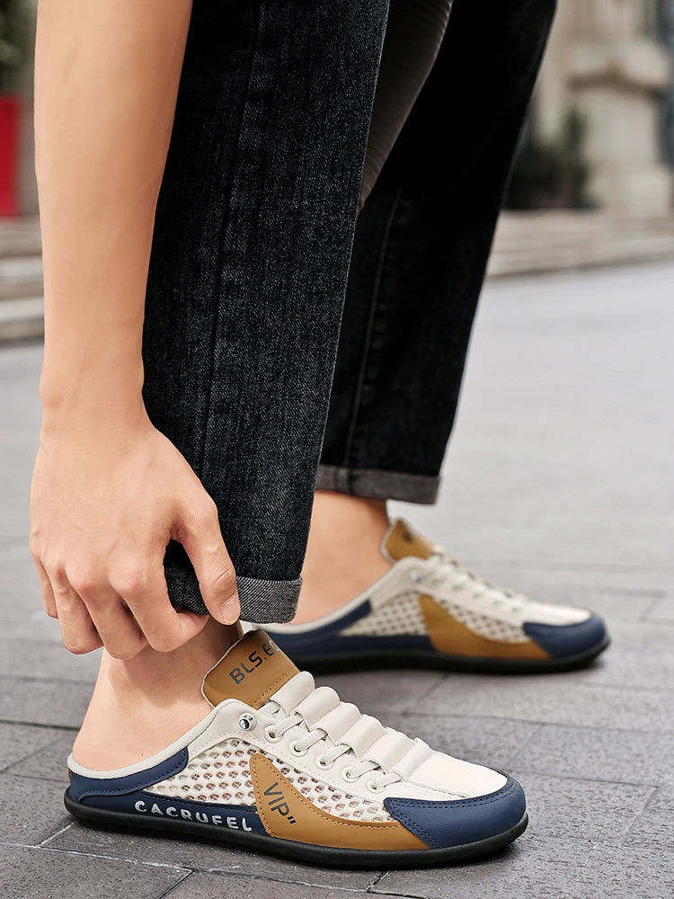 Summer Breathable Mesh Slip-On Half-Slipper for Men, Casual Soft-Soled Closed-Toe Slippers, Mesh Upper Is Refreshing and Breathable, Does Not Suffocate the Feet, Lace-Free Design Is Convenient for Lazy People