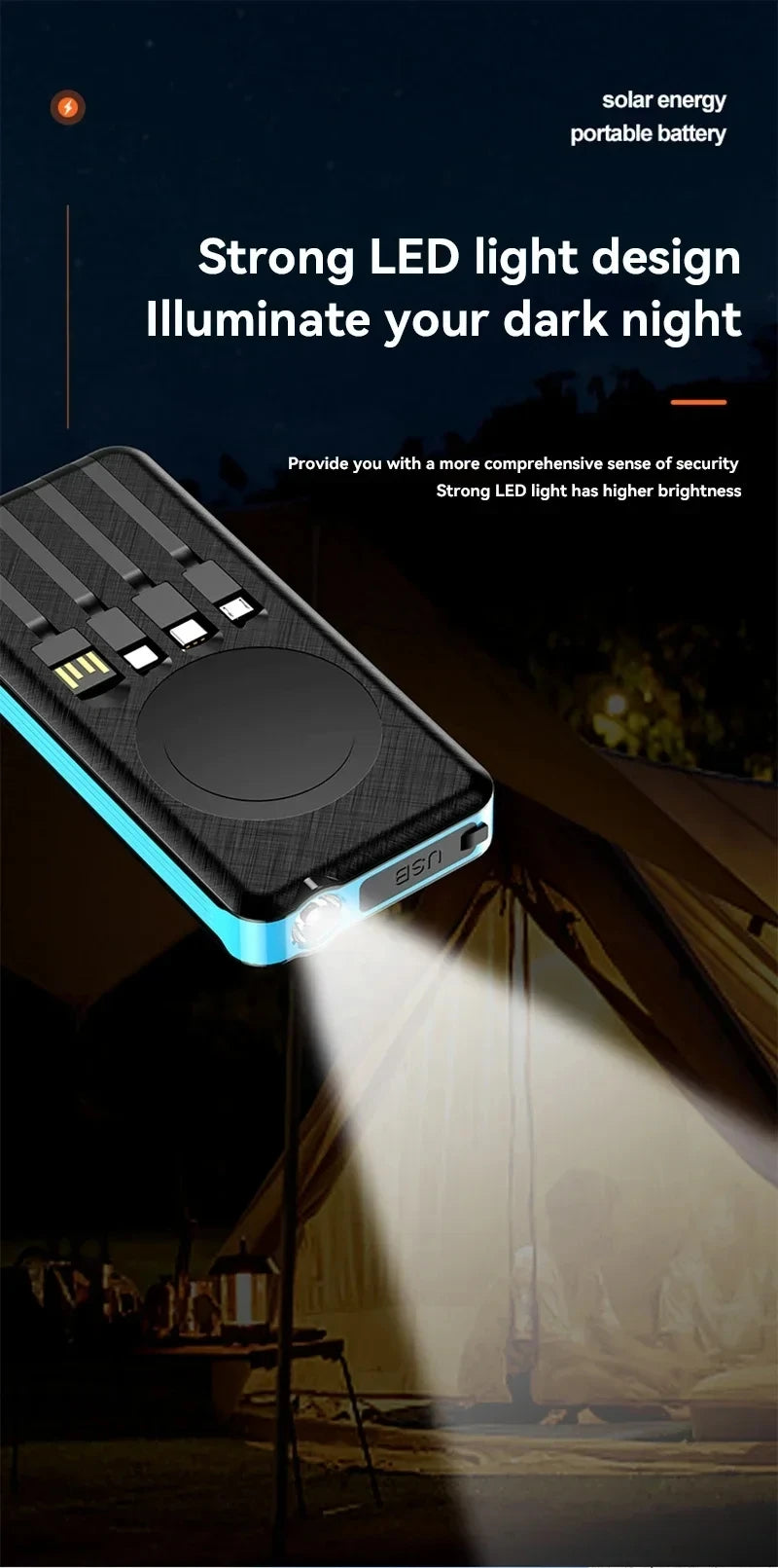 50000mAh Solar Power Bank with Wireless Fast Charging & Dual USB