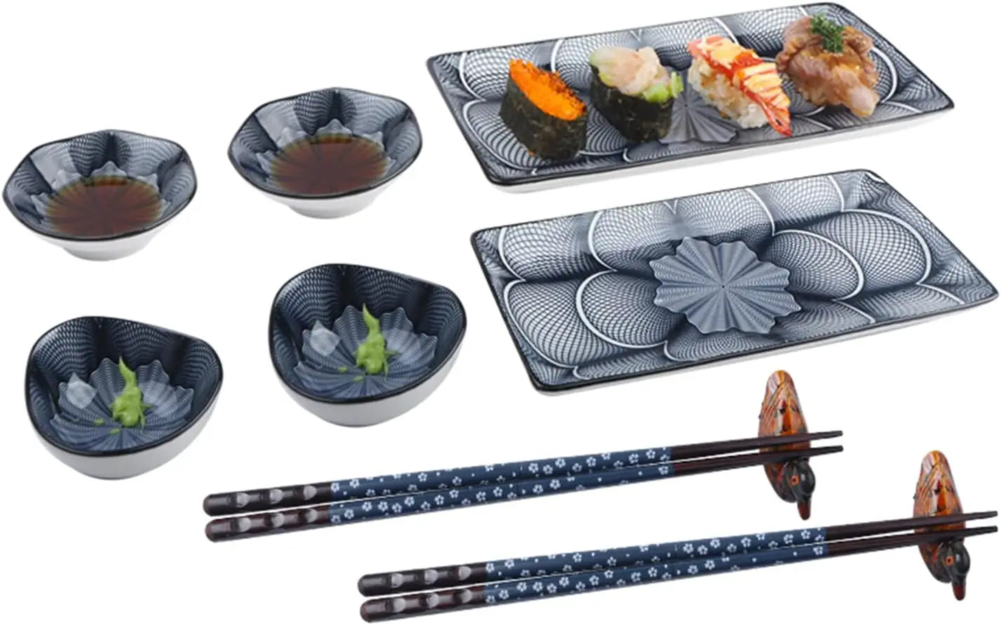Japanese Style Ceramic Sushi Plate Dinnerware Set - 10 Pcs