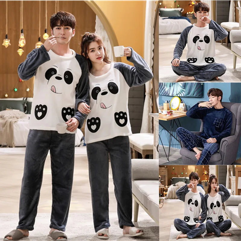 Cozy Flannel Pajamas Set for Couples | Warm Homewear Comfort