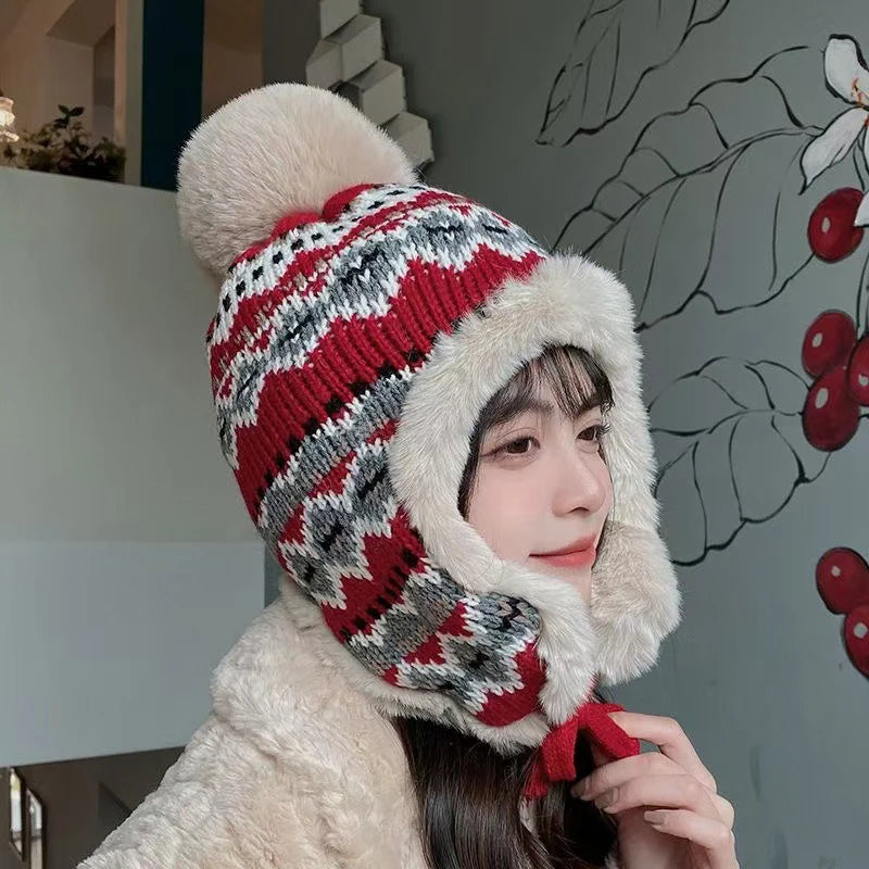 Women's Warm Knitted Fluffy Trapper Hat | Cozy Earflap Beanie