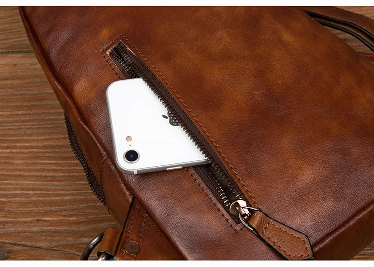 Large-Capacity Leather Chest Bag for Men | Casual Shoulder Bag