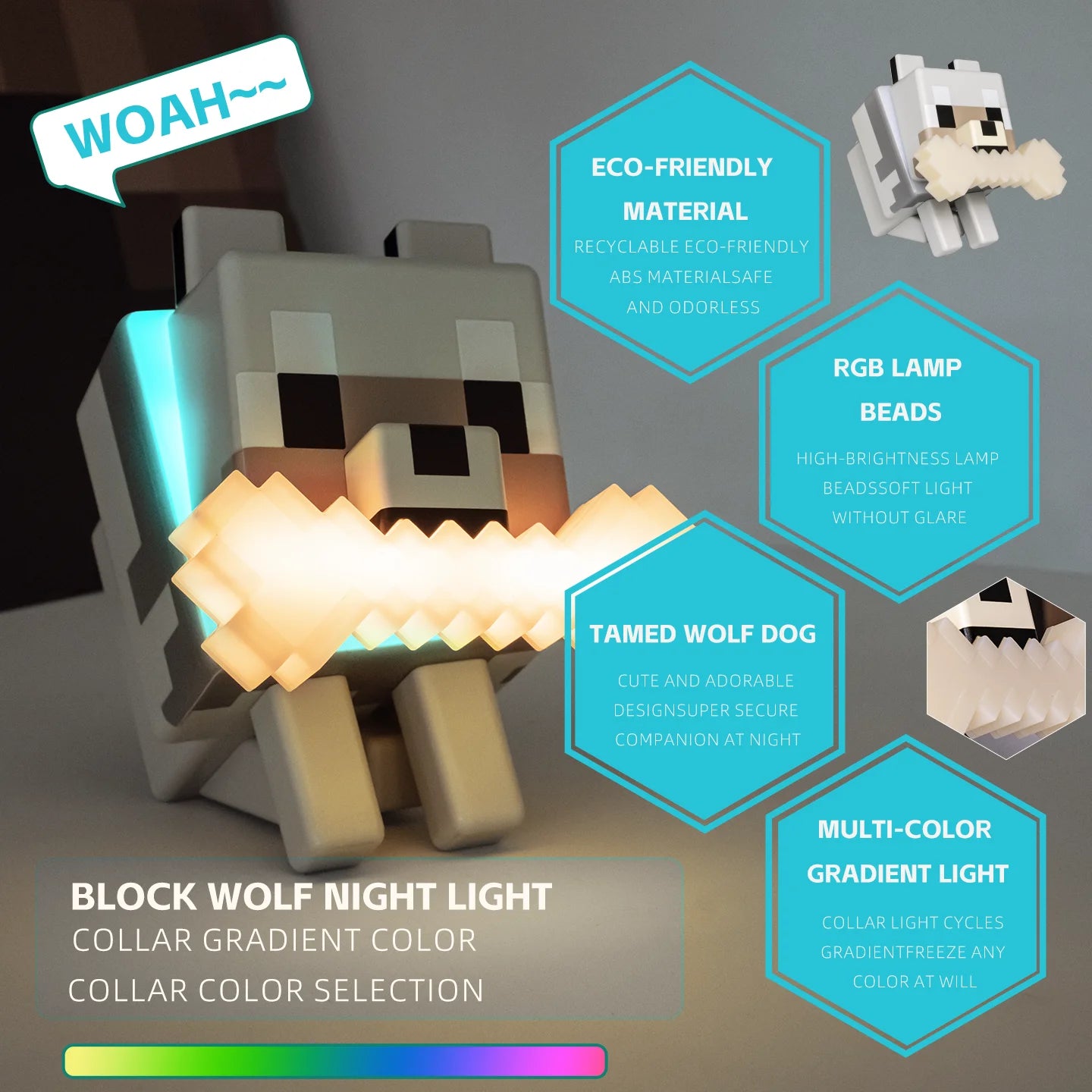 Cute Wolf Dog Night Light | RGB Gaming Room Decor & Desk Lamp