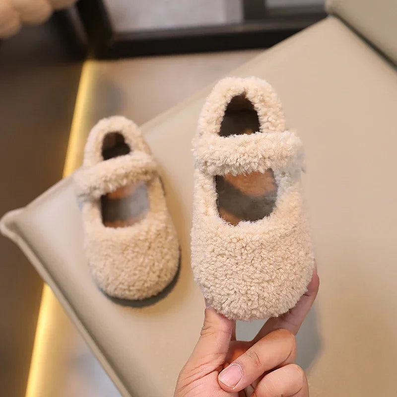 Cozy Velvet Mary Janes for Kids | Warm Plush Toe Winter Shoes