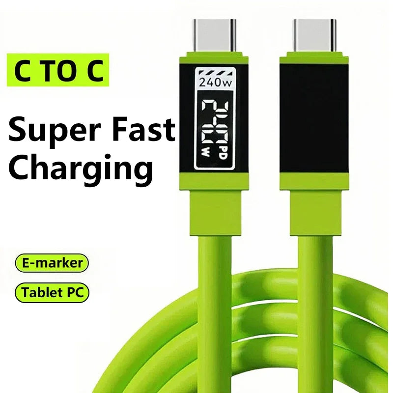 240W Super Fast Charging Type C to Type C Silicone Cable