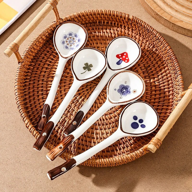 Cuchara de cerámica linda para sopa | Accesorio de cocina estilo japonés Kawaii