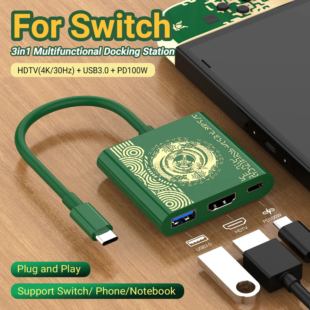 3 in 1 USB C Hub | HDMI 4K & PD 100W Fast Charging Docking Station
