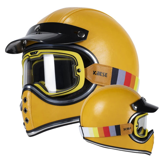 Yellow Vintage Full Face Helmet with Photochromic Goggles | Safety & Style