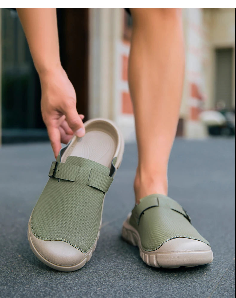 Summer Mens Casual Shoes Mesh Breathable Half Slippers Fashion Walking Sneakers Handmade Male Sandals Lightweight Non-slip Clogs