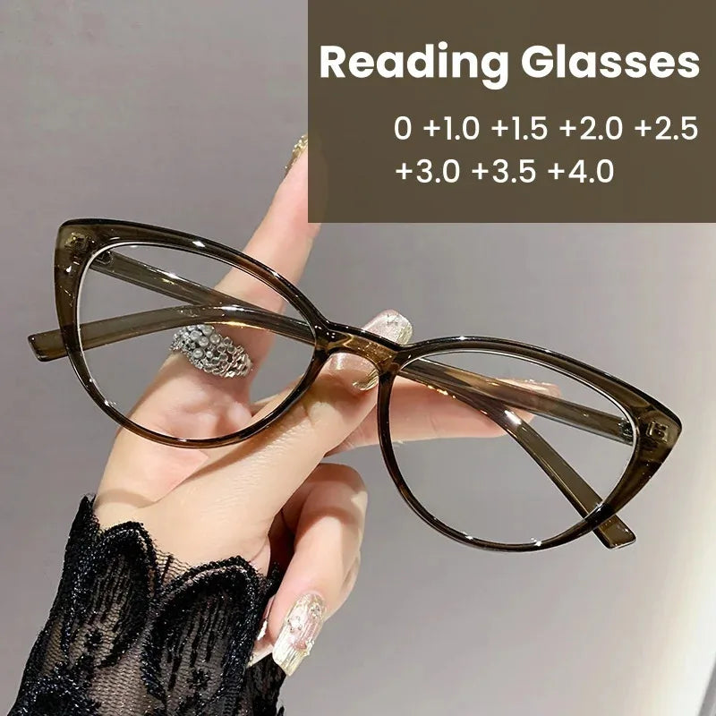 Fashionable cat-eye full-frame reading glasses, retro style, fashionable anti-blue light glasses, ladies' reading glasses