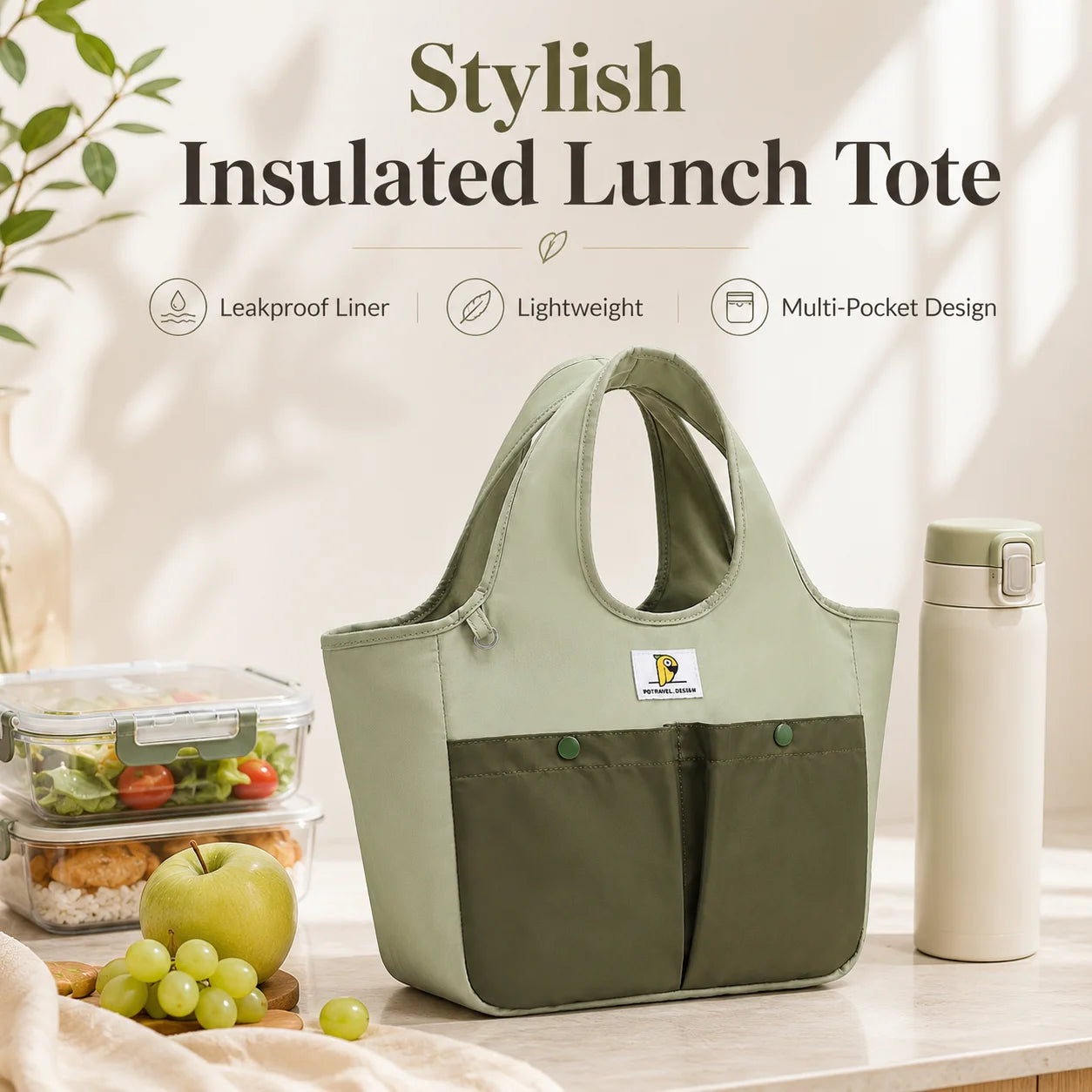 Insulated Lunch Bag Tote Waterproof Portable Large Capacity Bento Box Bag Thermal Cooler Handbag for Office School Picnic