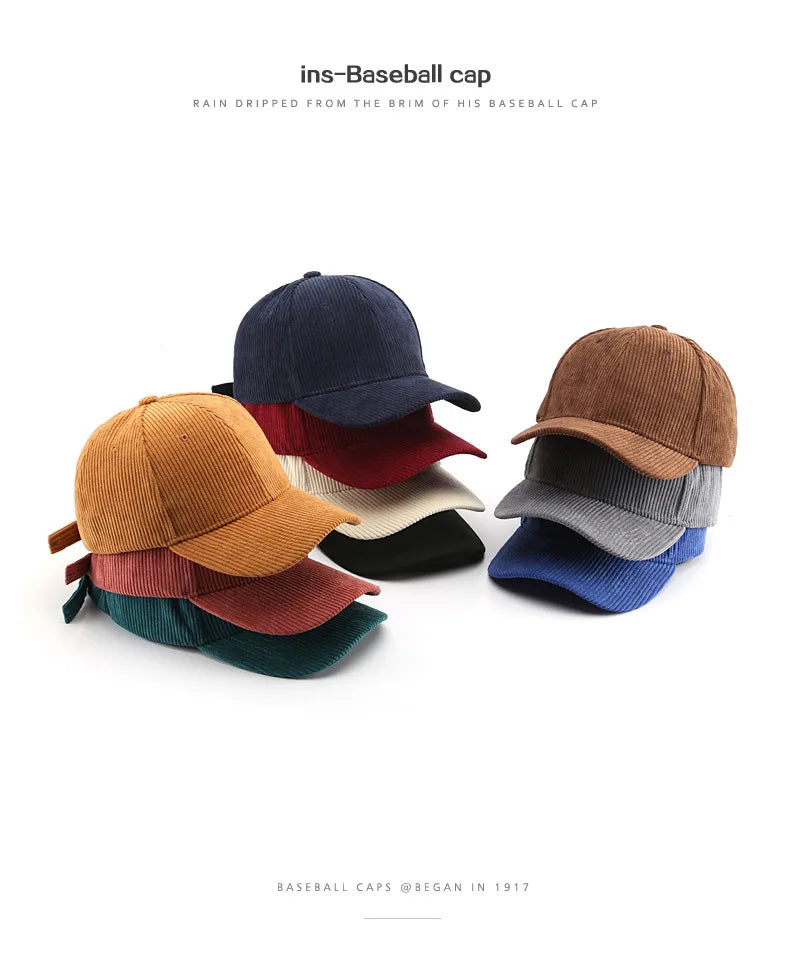 Unisex Solid Corduroy Baseball Cap | Vintage Snapback Trucker Hat