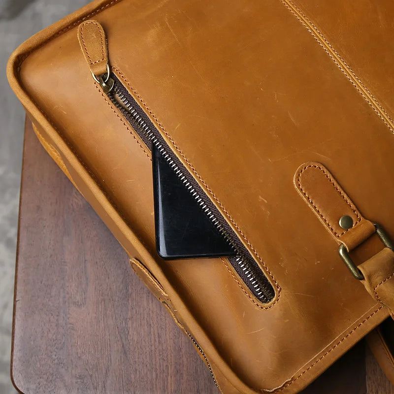 Handmade Genuine Leather Briefcase | Retro Large Capacity Laptop Bag