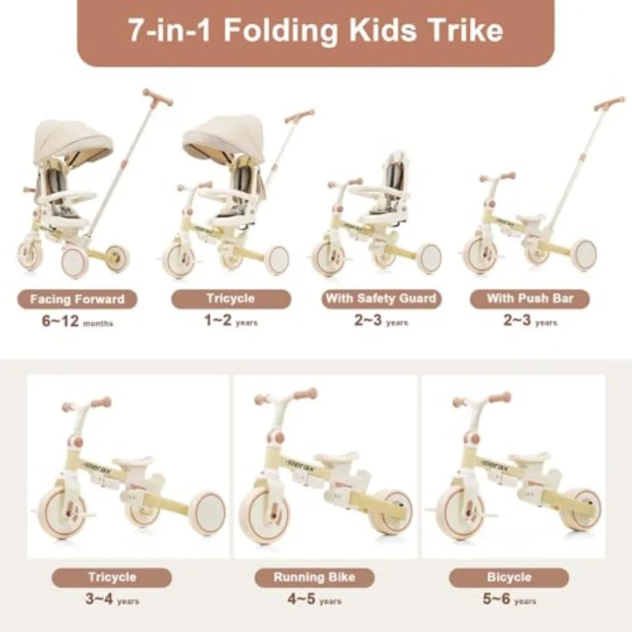 7 in 1 Baby Tricycle Stroller | Adjustable, Rotatable & Versatile