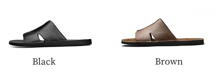 Men's Luxury Leather Slippers | Non-Slip Casual Wear for Summer