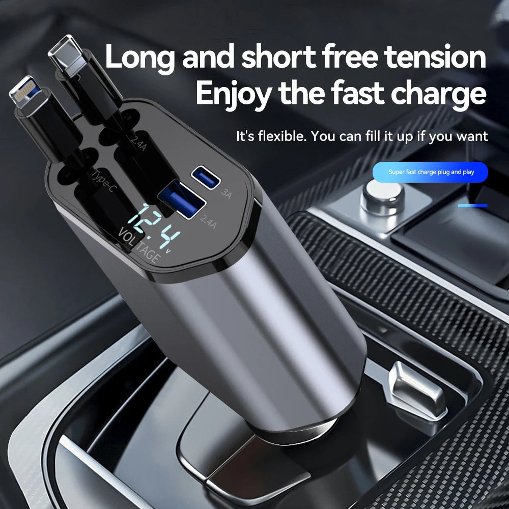 120W 4-in-1 Car Charger | Fast Retractable Charging Adapter