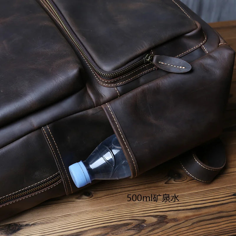 Large Capacity Retro Leather Men's Backpack for Travel & Work
