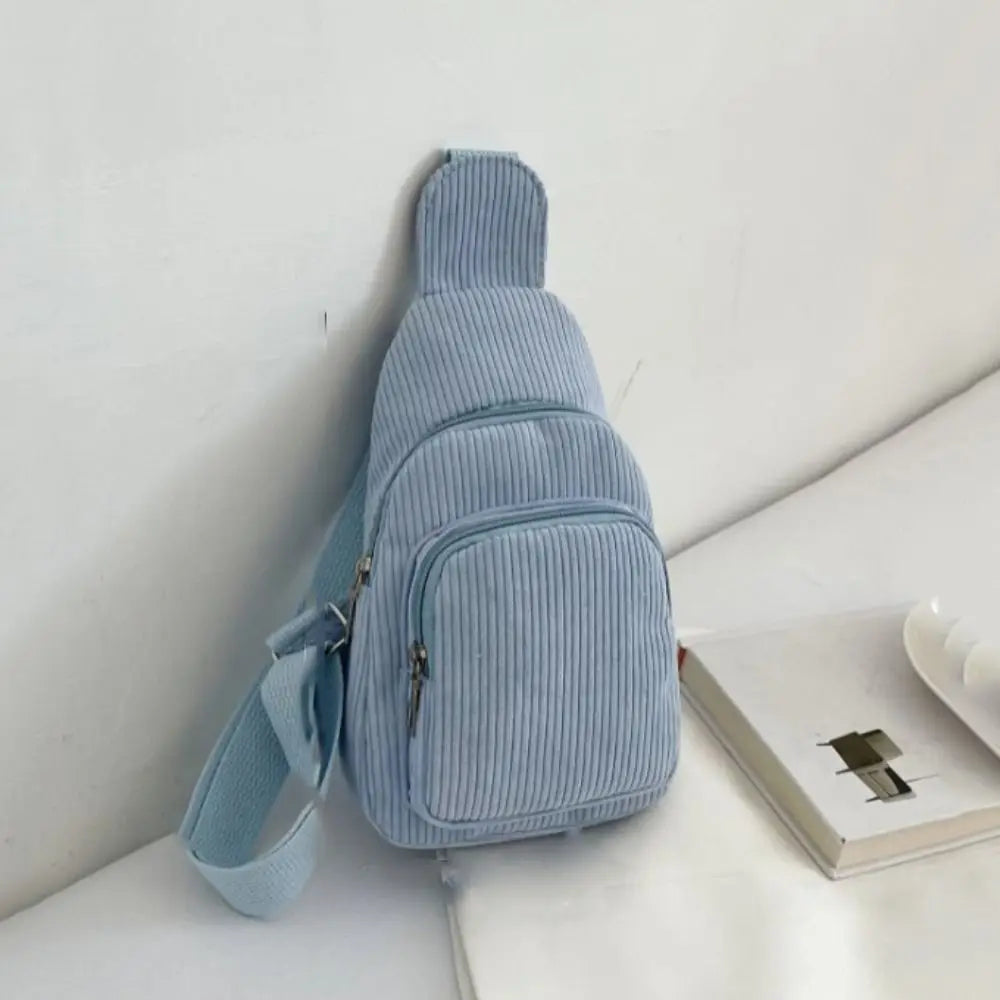 Solid Color Corduroy Chest Bag | Stylish Crossbody Schoolbag